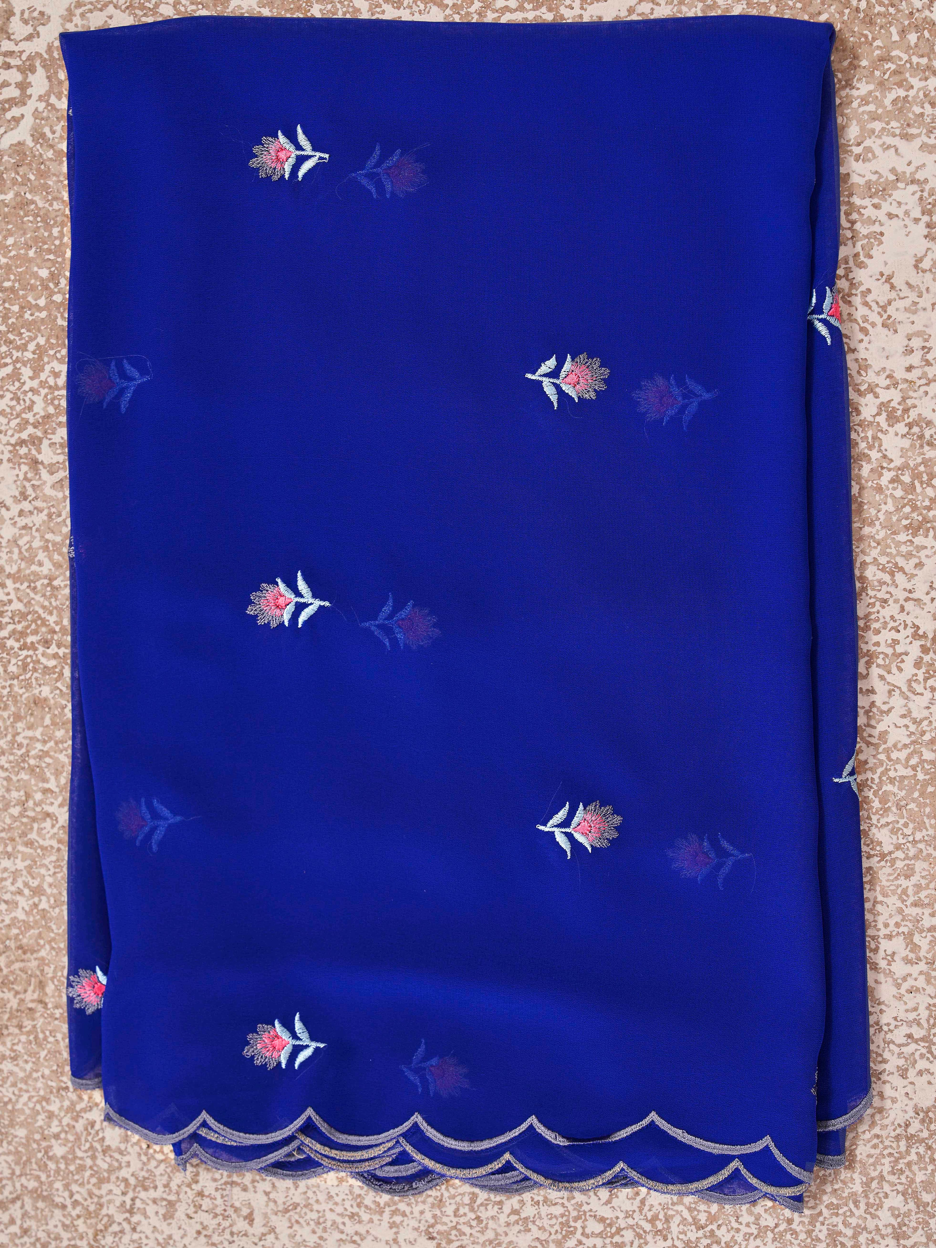 Royalblue color georgette with thread work embroidered kurta & umbrella plazzo with dupatta set