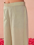 Pink color pure cotton with thread work embroidered kurta & plazzo with printed dupatta set