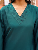 Green color Crepe thread with sequence embroidered kurta & farsi bottom with dupatta set