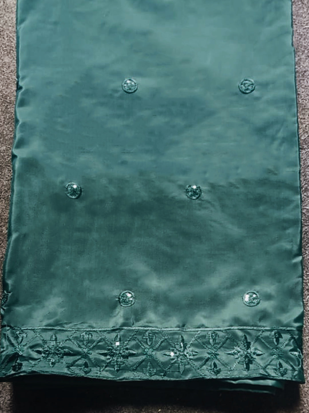 Green color Crepe thread with sequence embroidered kurta & farsi bottom with dupatta set