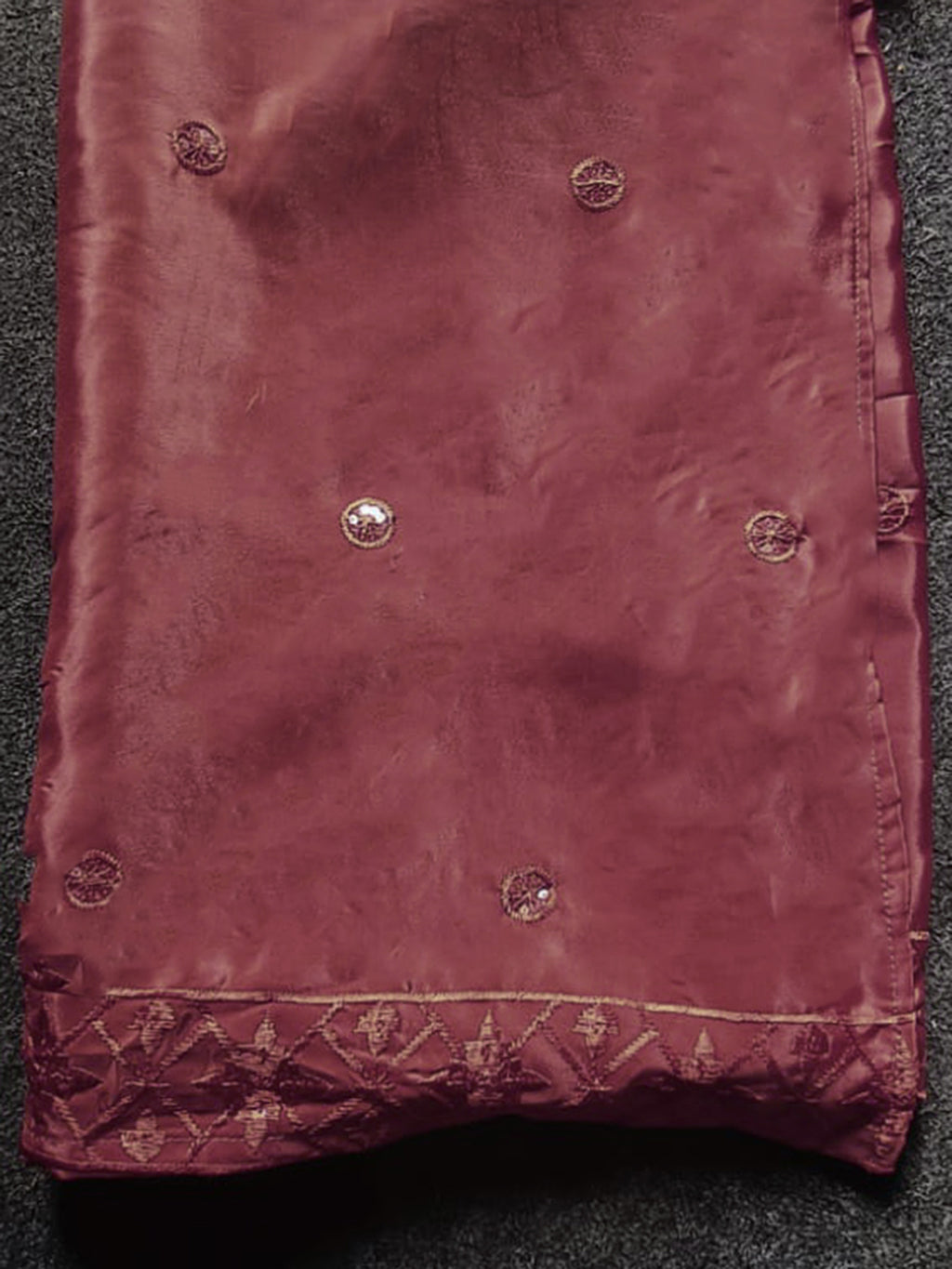 Rust color silk blend thread with sequence embroidered kurta & farshi bottom with dupatta set