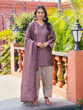 Mauve color silk blend thread with sequence embroidered kurta & farshi bottom with dupatta set
