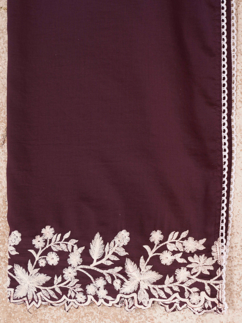 Wine color silk blend with thread work embroidered kurta & A-line bottom with dupatta set