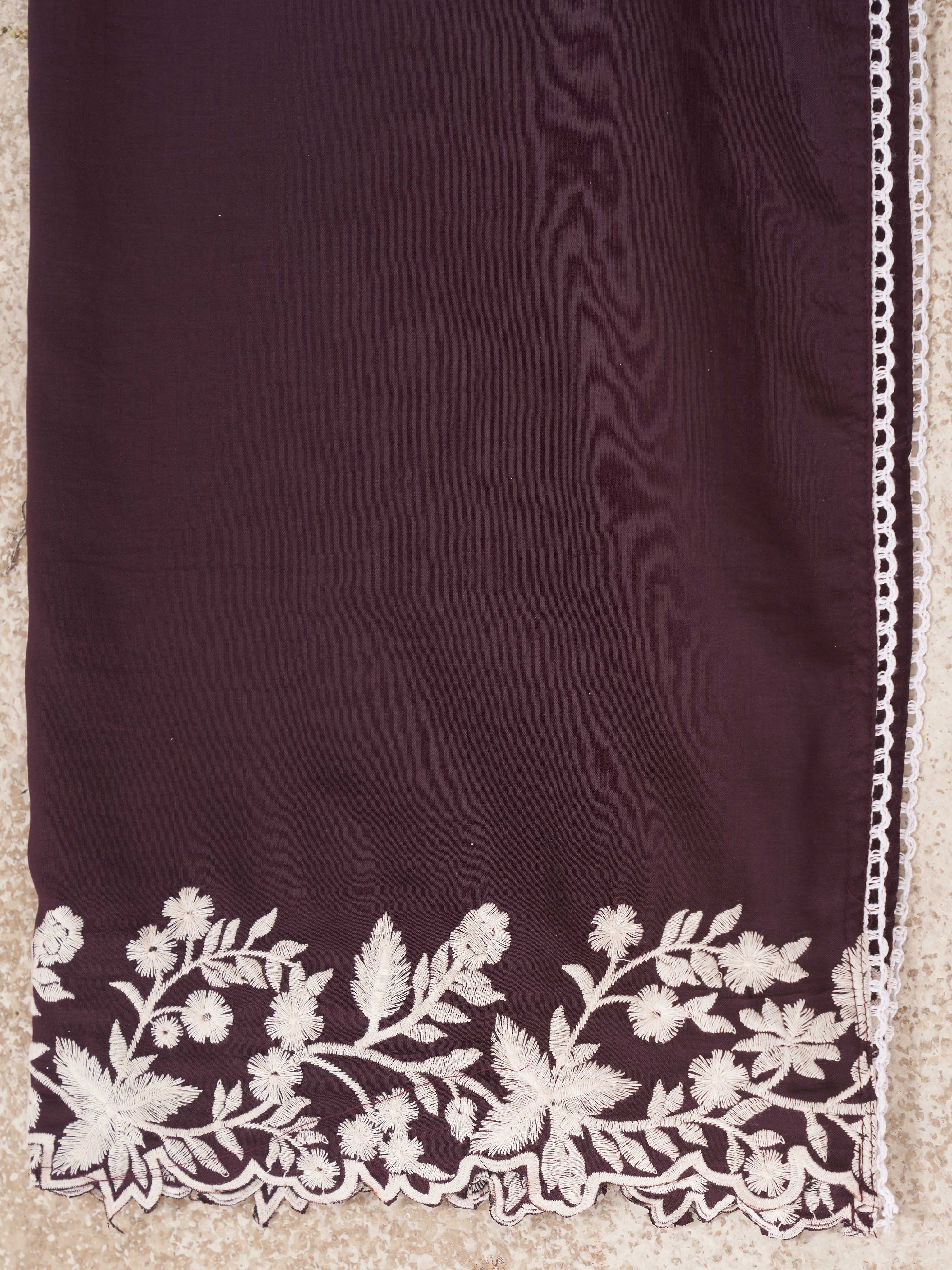Wine color silk blend with thread work embroidered kurta & A-line bottom with dupatta set