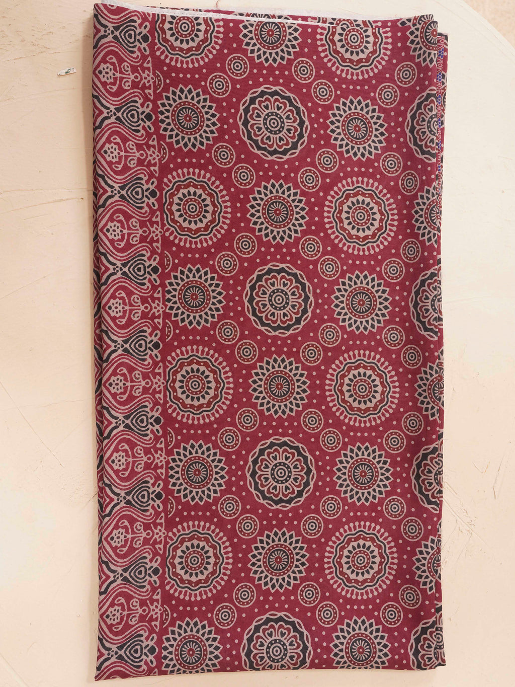 Dark Wine and Beige color silk blend solid kurta & plazzo with ajrakh printed dupatta set