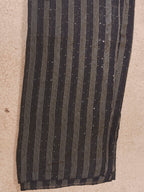 Black color silk blend with placket trim solid kaftan style kurta & plazzo with brocade dupatta set