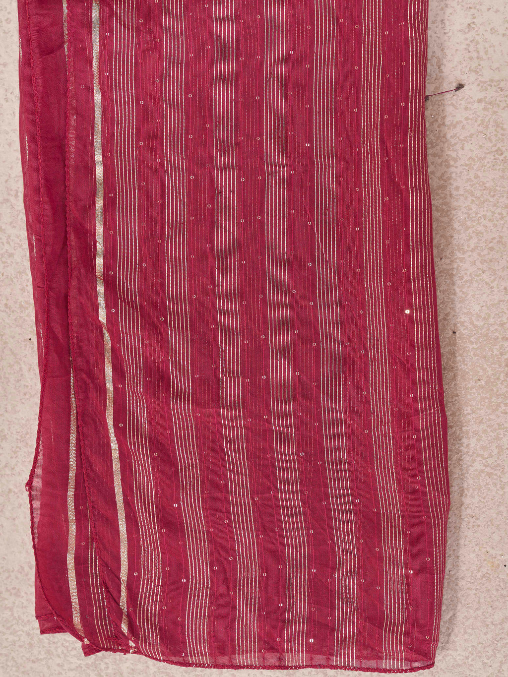 Maroon color silk blend with placket trim solid kaftan style kurta & plazzo with brocade dupatta set