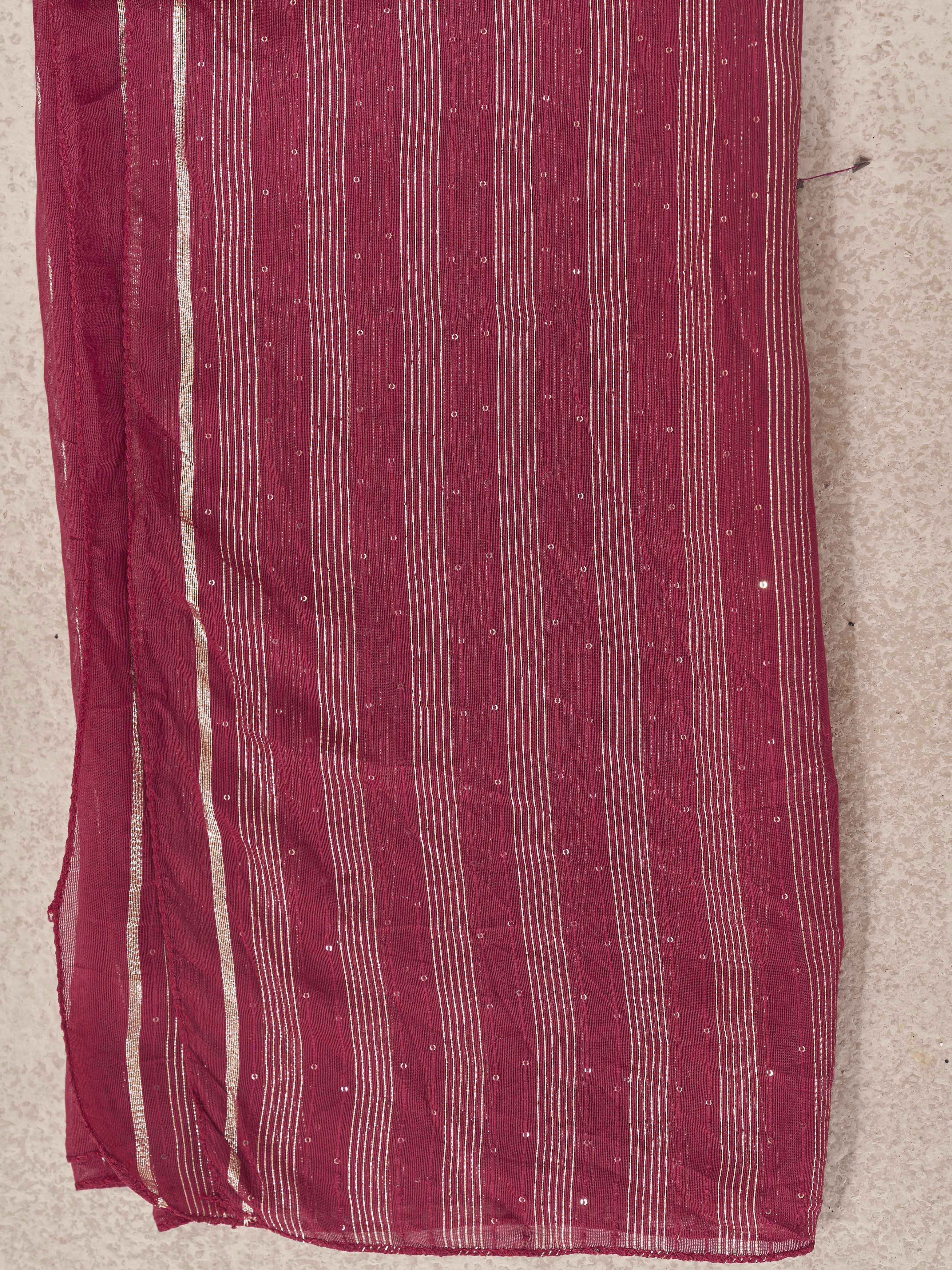 Maroon color silk blend with placket trim solid kaftan style kurta & plazzo with brocade dupatta set