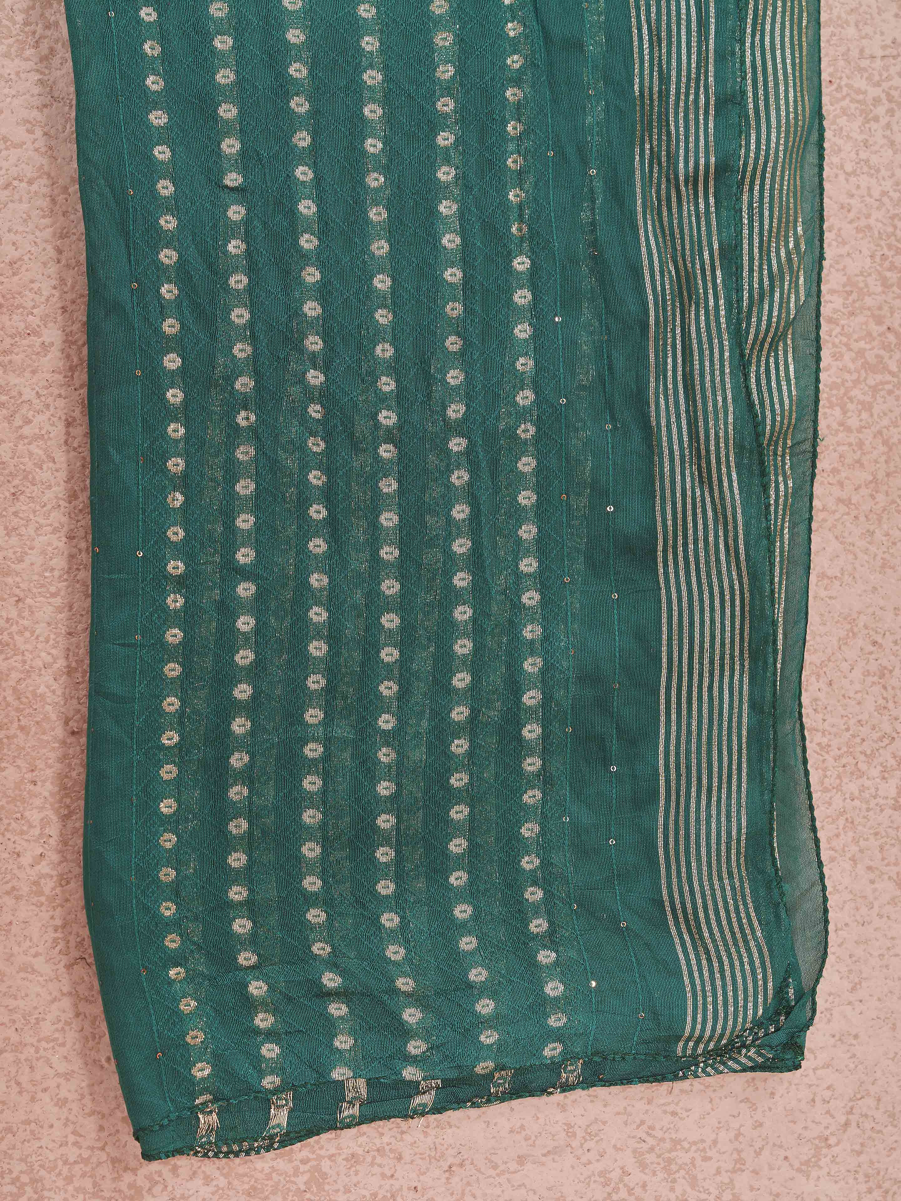 Green color silk blend with solid kurta & farsi salwar with brocade dupatta set