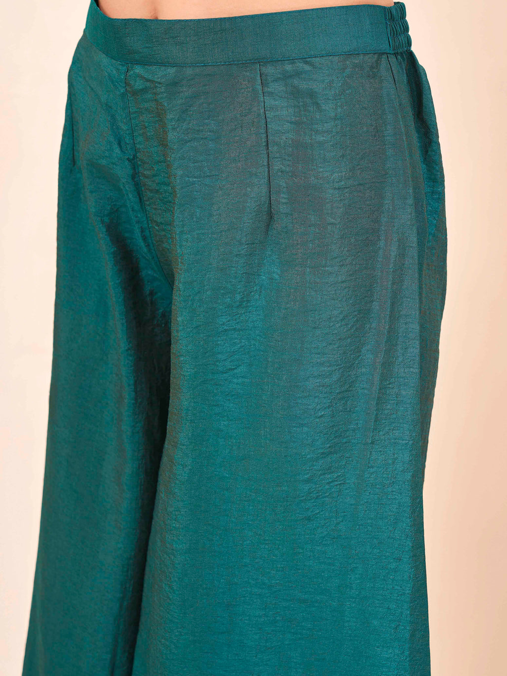 Mustard & Teal color silk blend angrkha style kurta & A-line plazzo with dupatta set