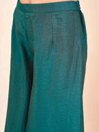 Mustard & Teal color silk blend angrkha style kurta & A-line plazzo with dupatta set