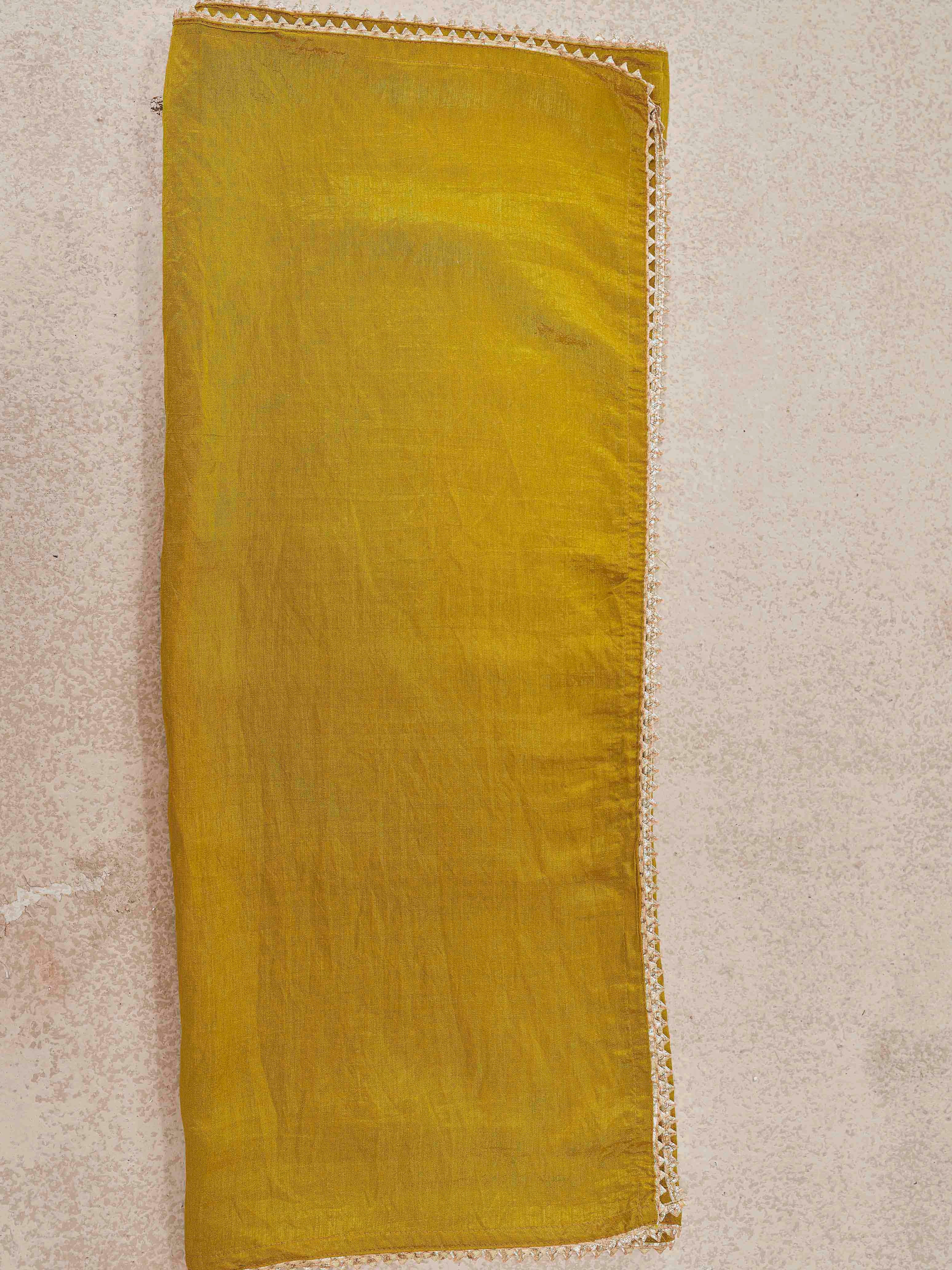 Mustard & Teal color silk blend angrkha style kurta & A-line plazzo with dupatta set
