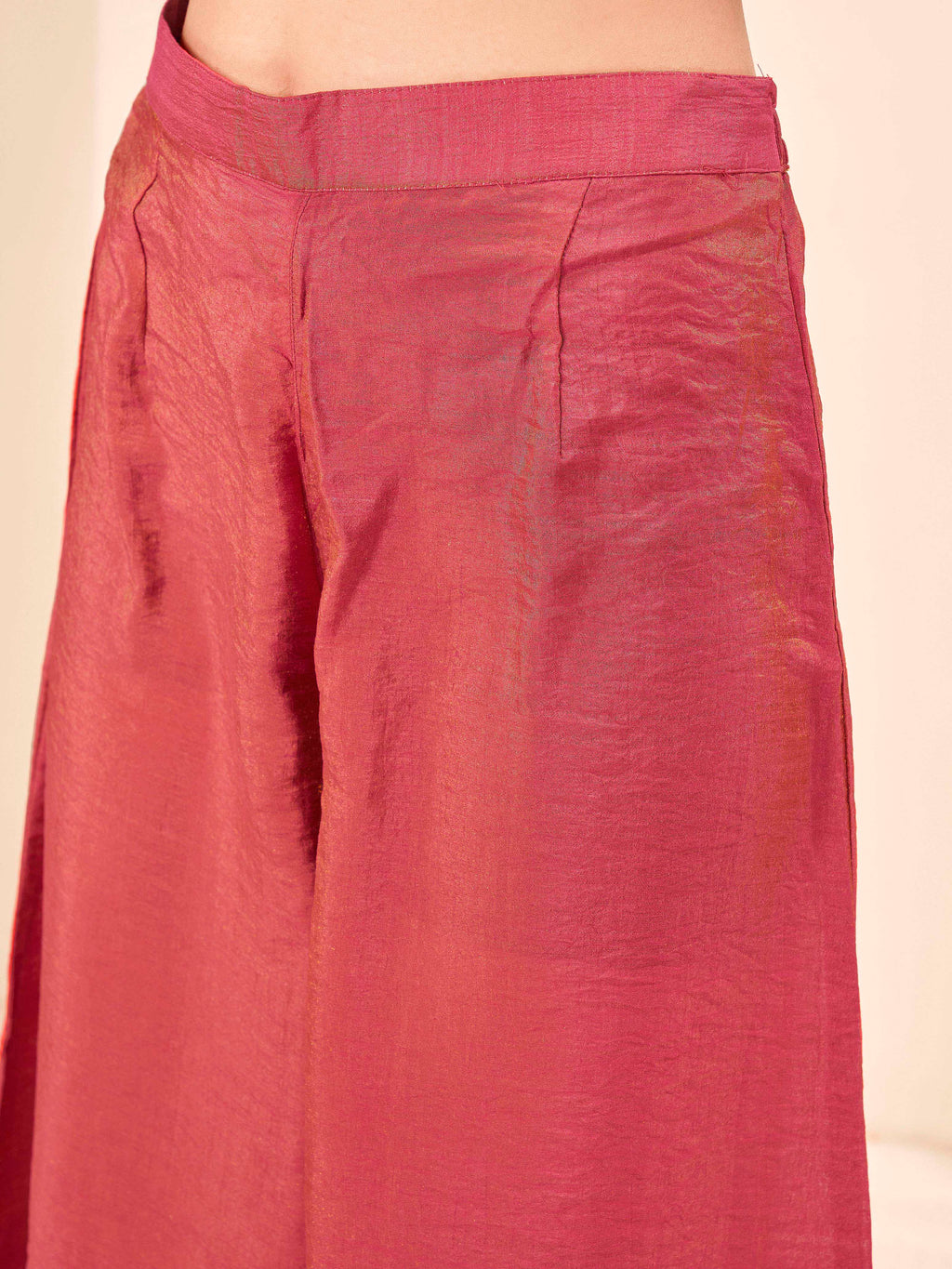 Dark peach color silk blend angrkha style kurta & A-line plazzo with dupatta set