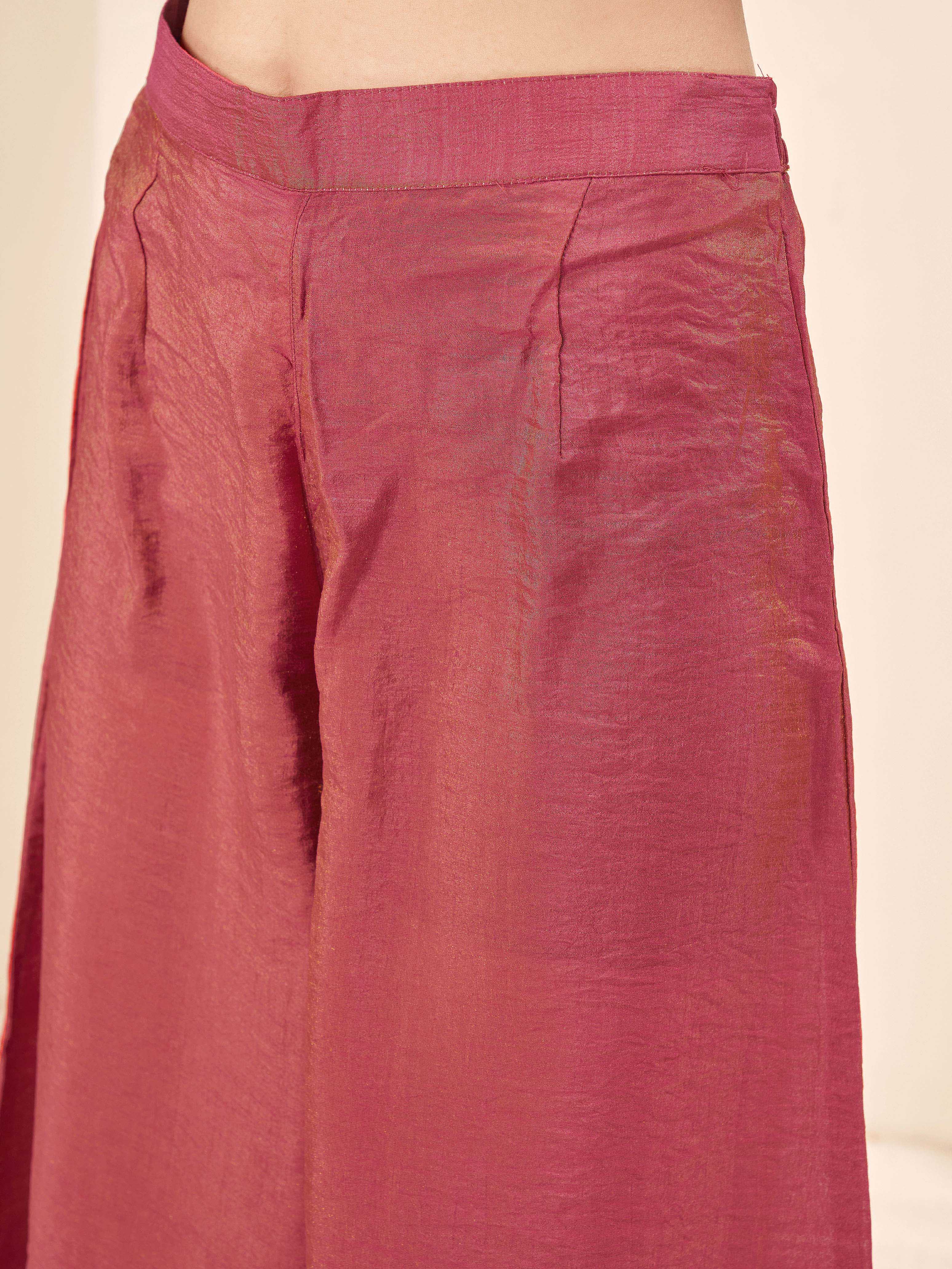 Dark peach color silk blend angrkha style kurta & A-line plazzo with dupatta set