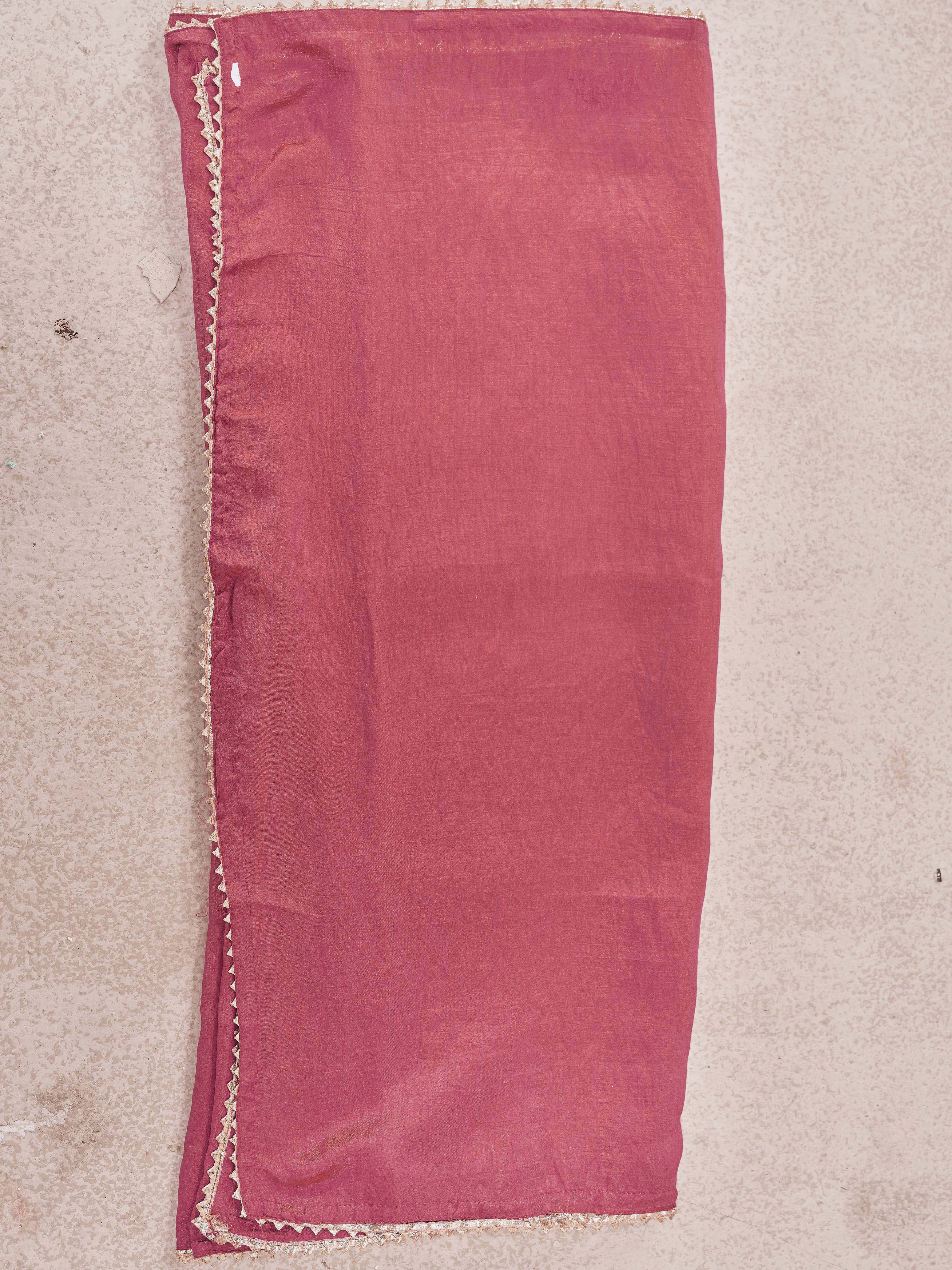 Dark peach color silk blend angrkha style kurta & A-line plazzo with dupatta set