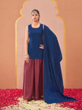 Teal & mauve color silk blend solid back dori design kurta & skirt with dupatta