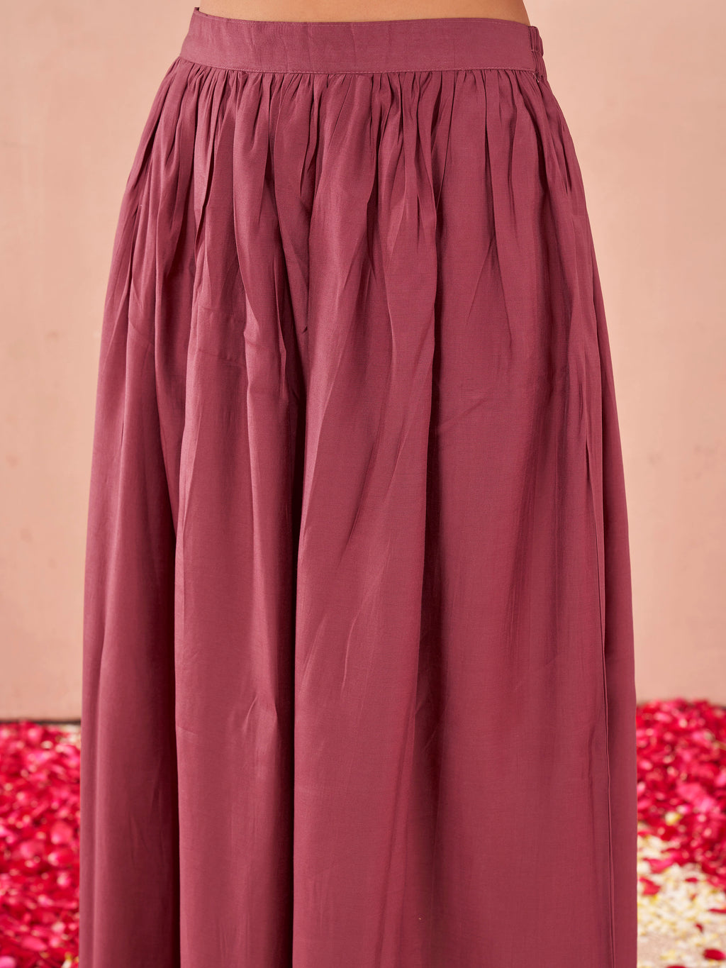Teal & mauve color silk blend solid back dori design kurta & skirt with dupatta