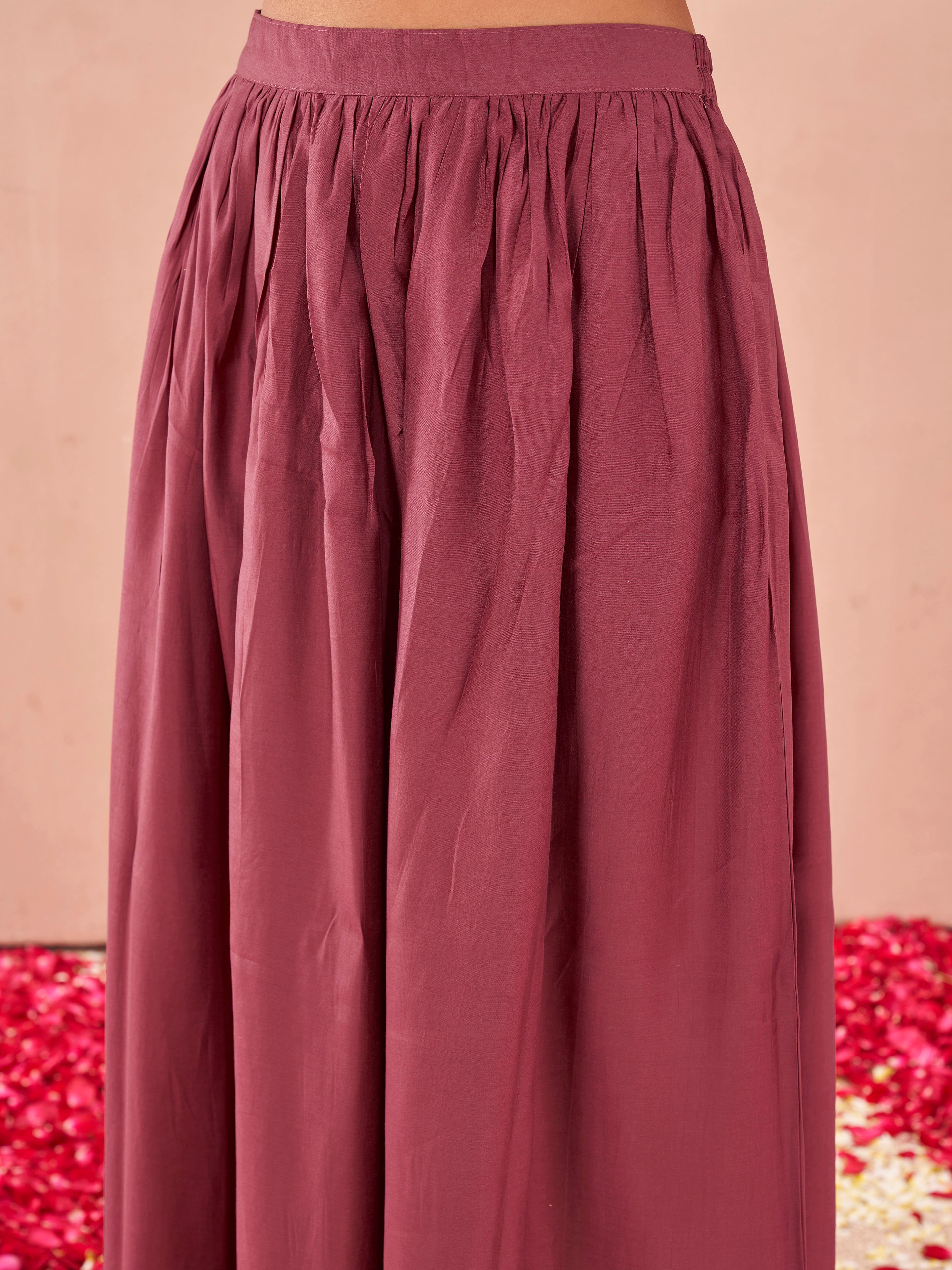 Teal & mauve color silk blend solid back dori design kurta & skirt with dupatta