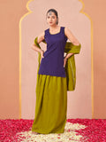 Purple & mustard color silk blend solid back dori design kurta & skirt with dupatta