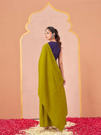 Purple & mustard color silk blend solid back dori design kurta & skirt with dupatta