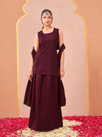 Maroon color silk blend solid back dori design kurta & skirt with dupatta