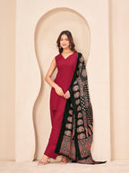 Maroon color rayon with solid back dori kurta & farsi bottom with printed dupatta set