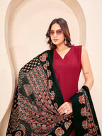 Maroon color rayon with solid back dori kurta & farsi bottom with printed dupatta set