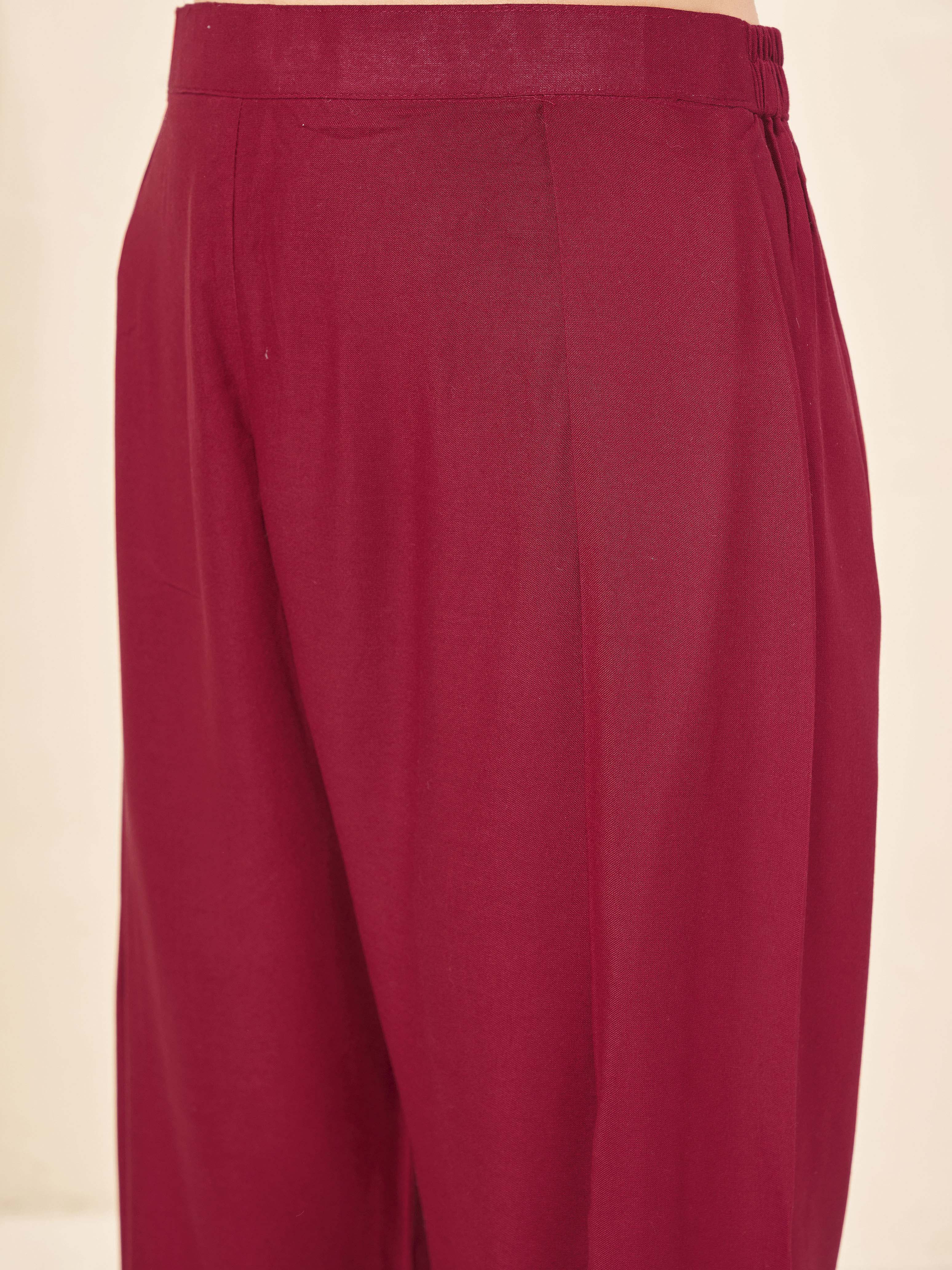 Maroon color rayon with solid back dori kurta & farsi bottom with printed dupatta set