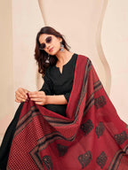 Black color silk blend solid kurta & a-line plazzo with printed dupatta set