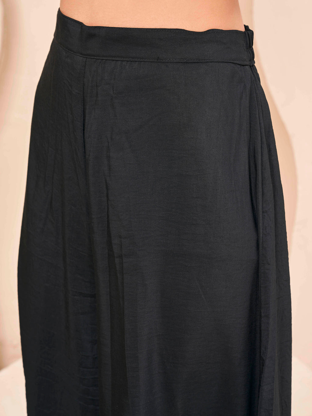 Black color silk blend solid kurta & a-line plazzo with printed dupatta set
