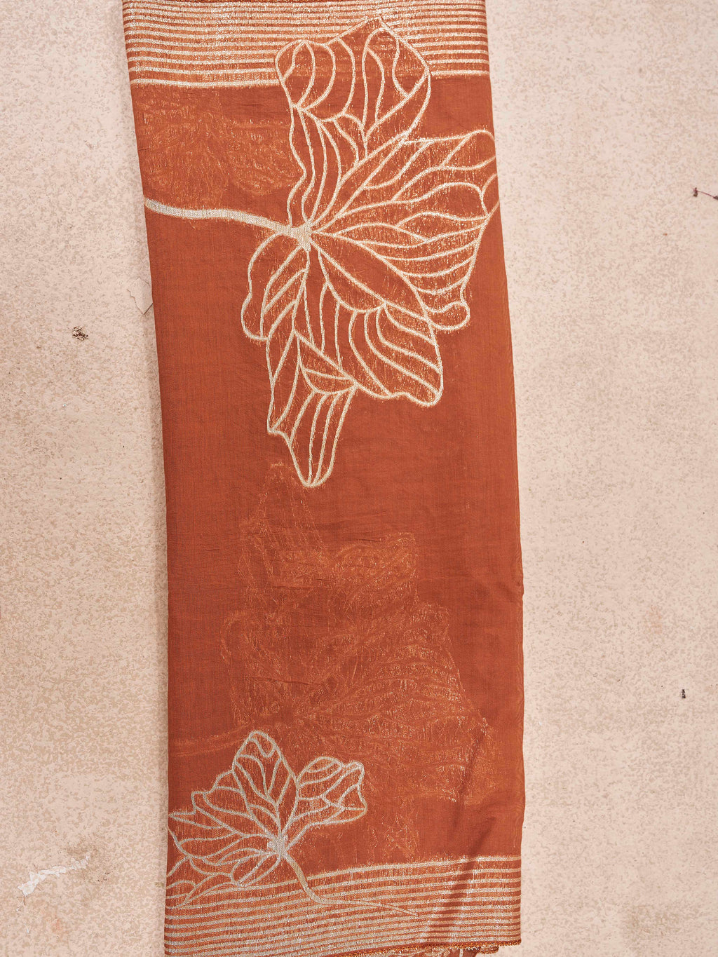 Golden brown color silk blend with yoke trim A-line kurta & plazzo with brocade dupatta set