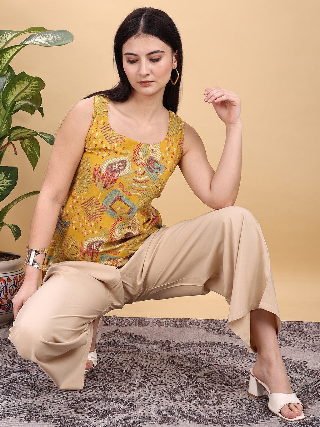 Beige color rayon plazzo