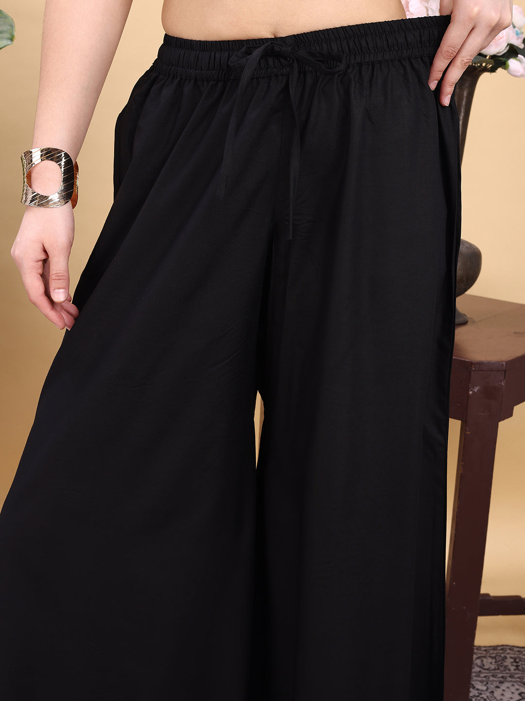 Black color rayon umbrella plazzo