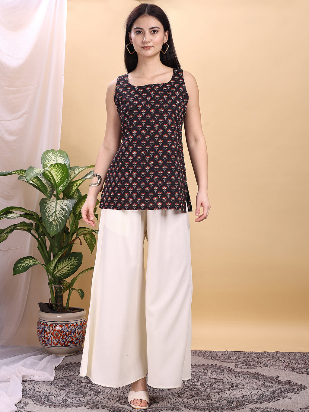 Off white color rayon umbrella plazzo