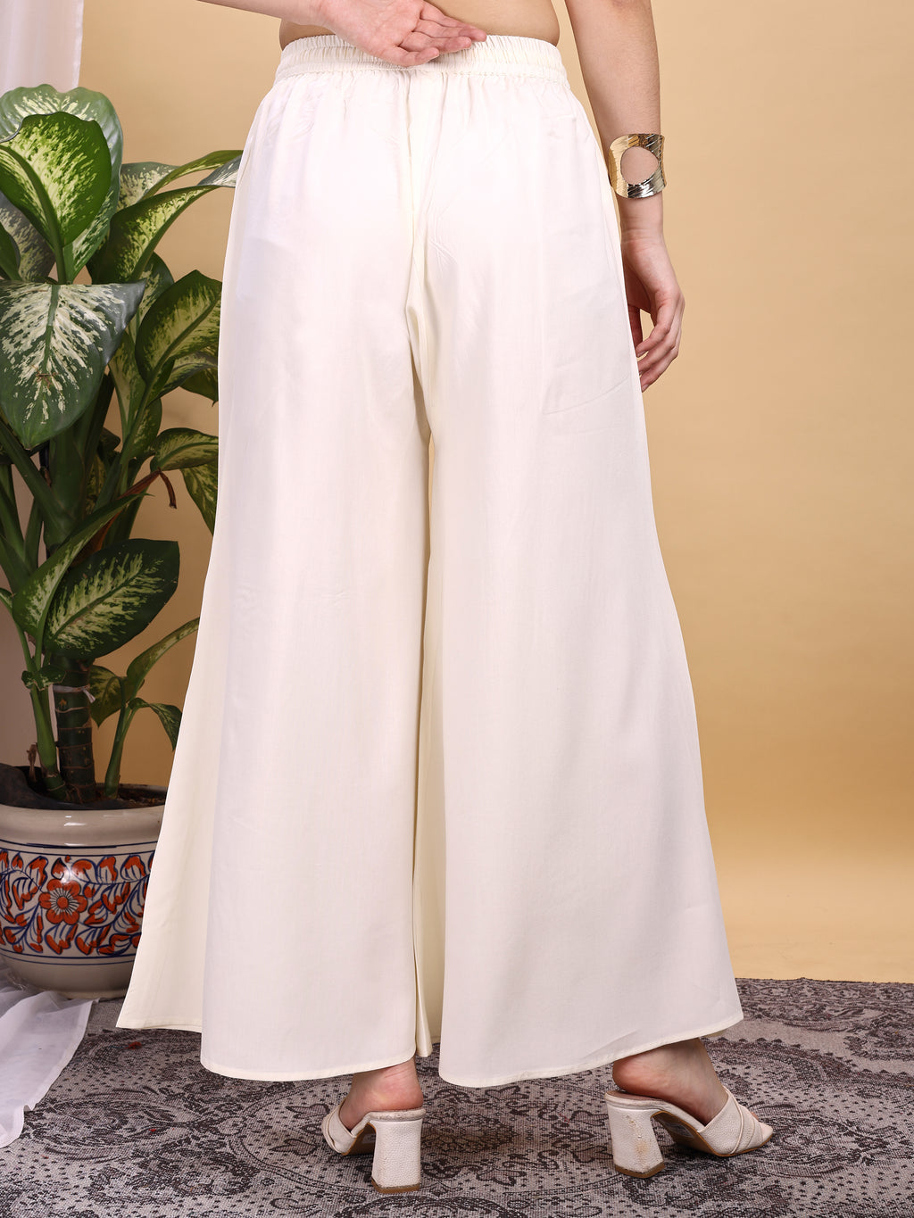 Off white color rayon umbrella plazzo