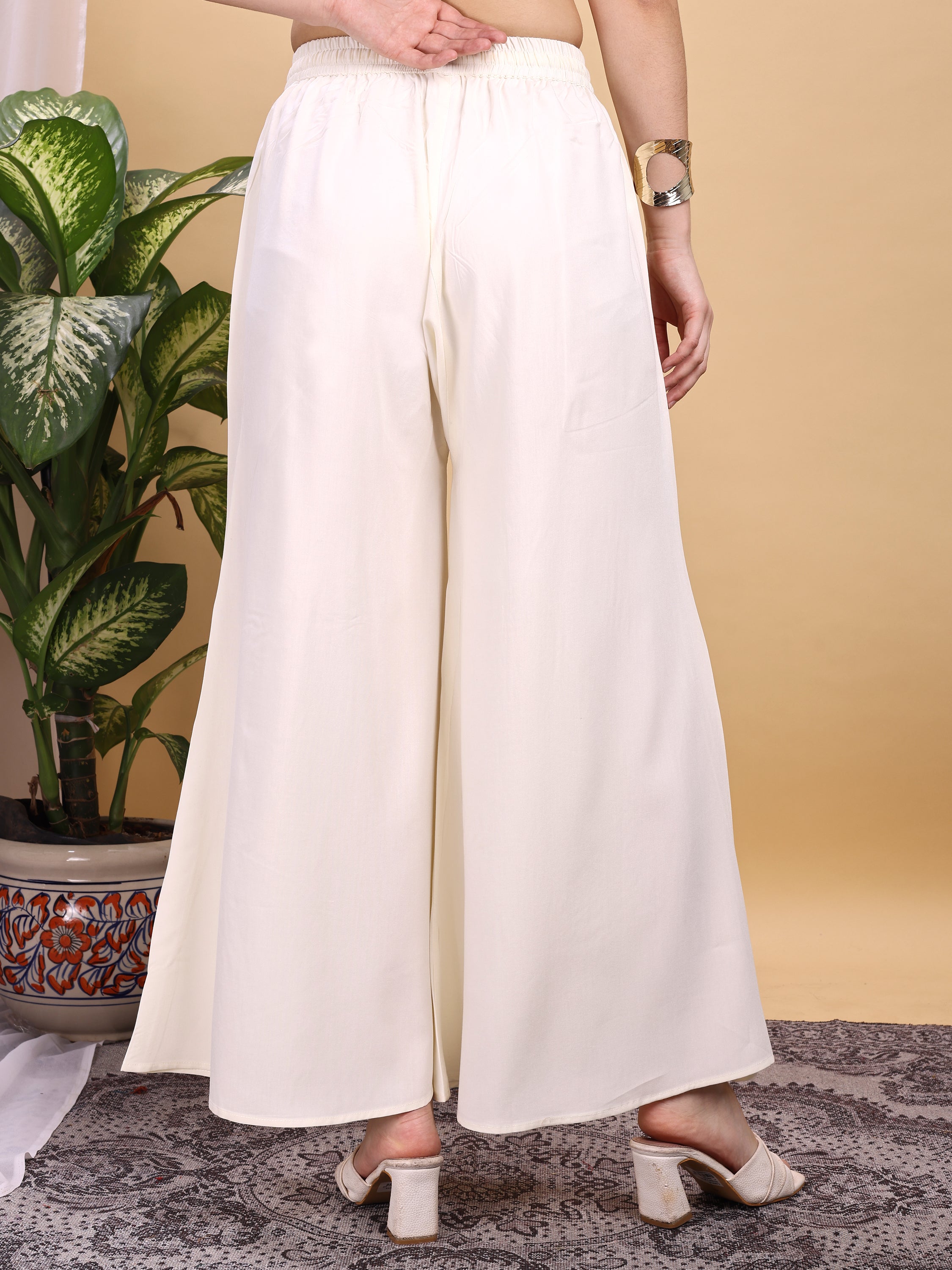 Off white color rayon umbrella plazzo