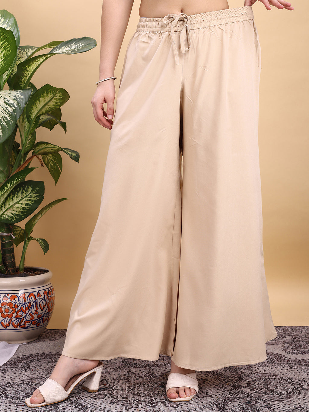 Beige color rayon umbrella plazzo
