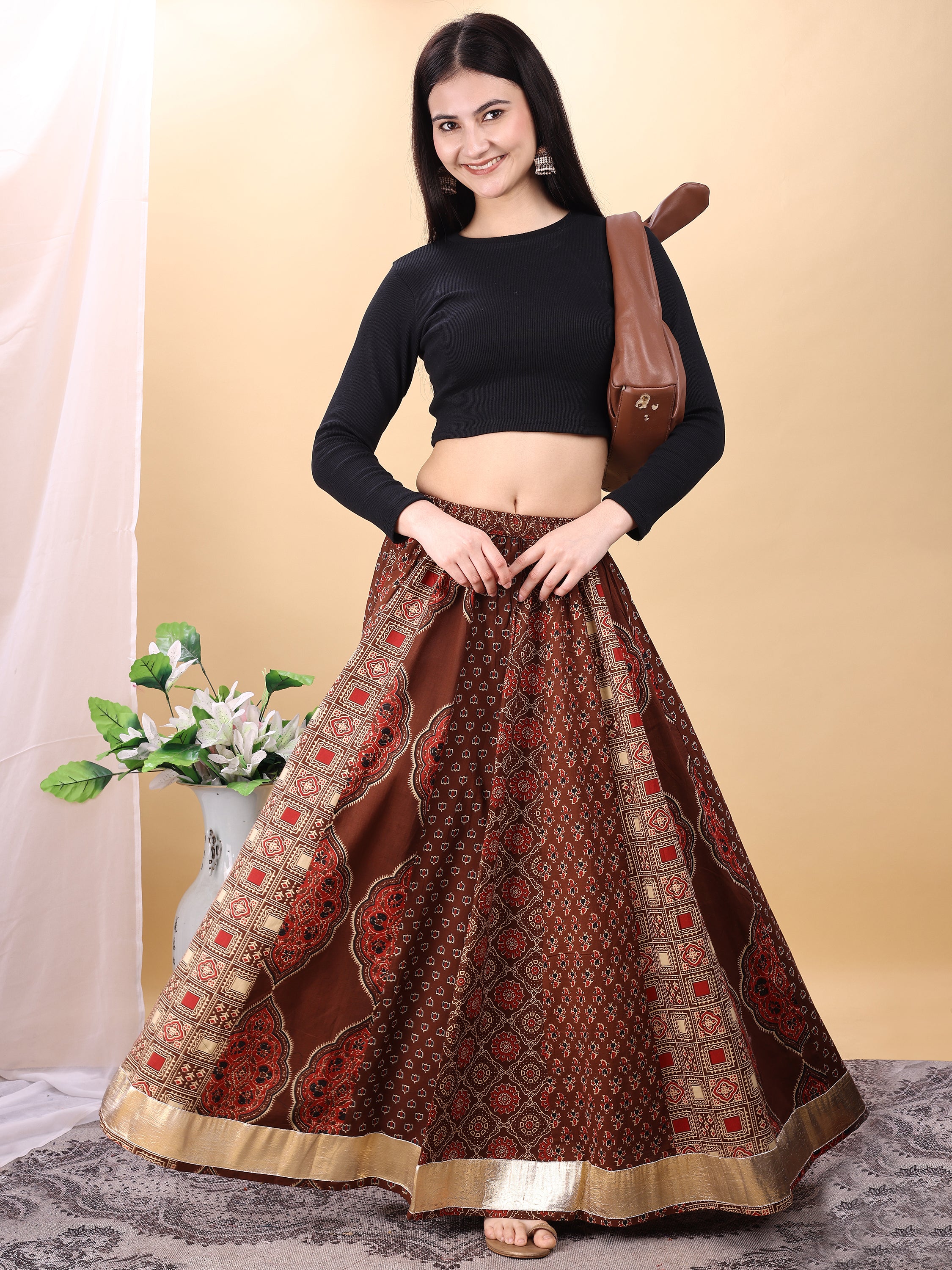 Coffee Brown color cotton printed kali skirt