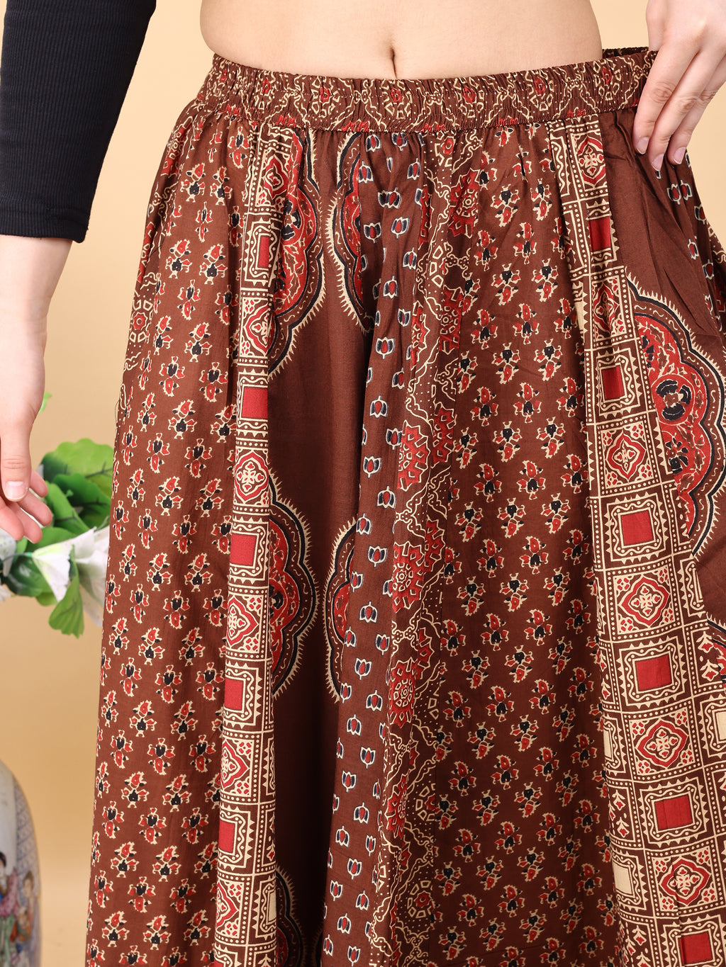 Coffee Brown color cotton printed kali skirt