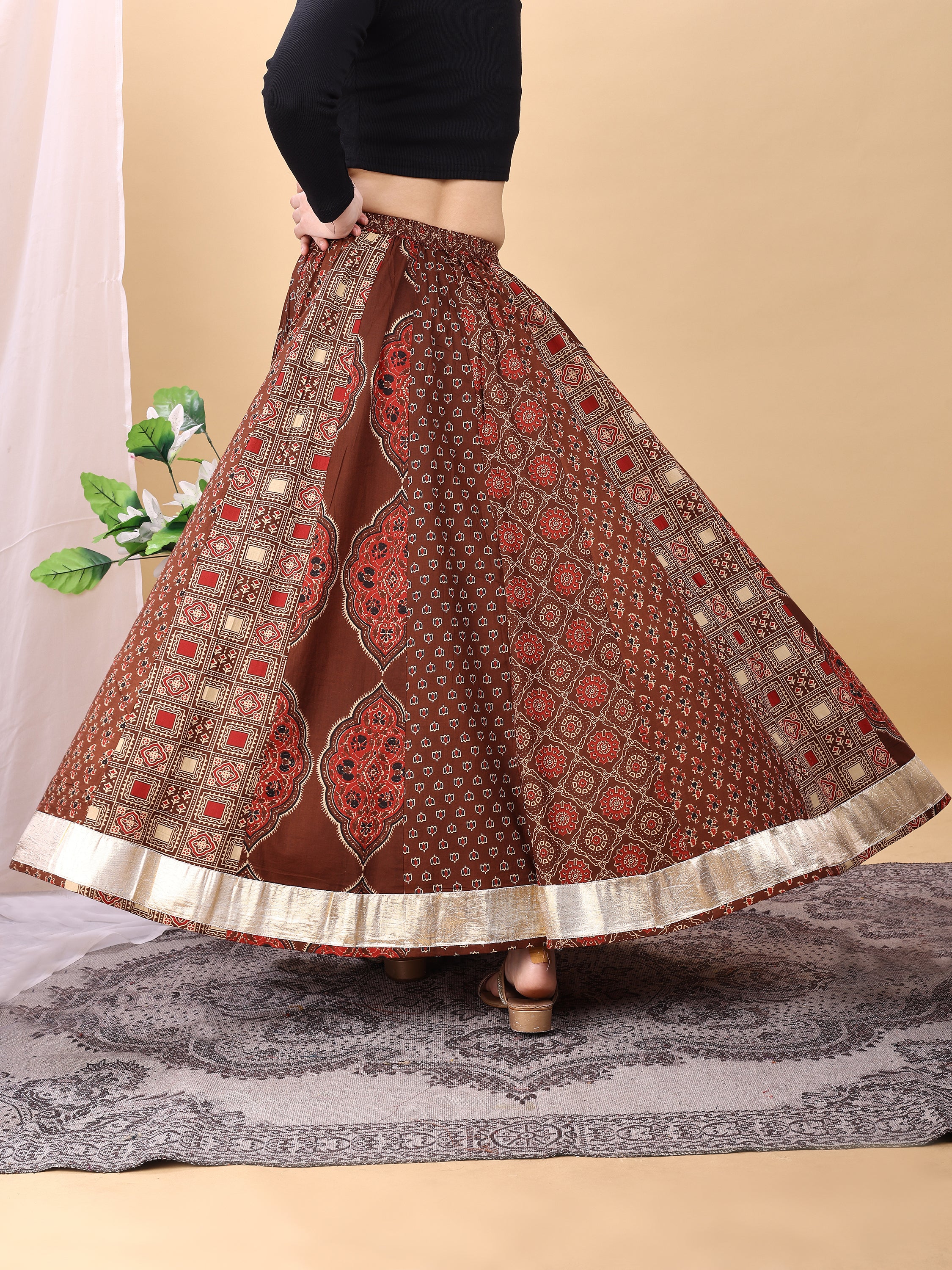 Coffee Brown color cotton printed kali skirt