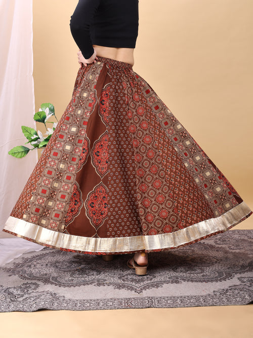 Coffee Brown color cotton printed kali skirt