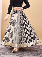 White color cotton printed kali skirt