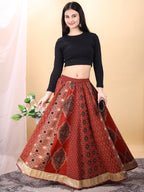 Red color cotton printed kali skirt