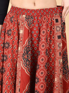Red color cotton printed kali skirt
