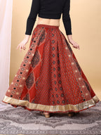 Red color cotton printed kali skirt