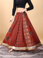 Red color cotton printed kali skirt