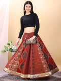Red color cotton printed kali skirt