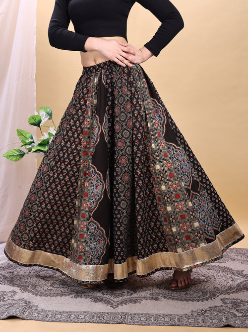 Black color cotton printed kali skirt
