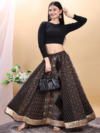 Black color cotton printed kali skirt