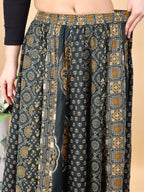 Green color cotton printed kali skirt